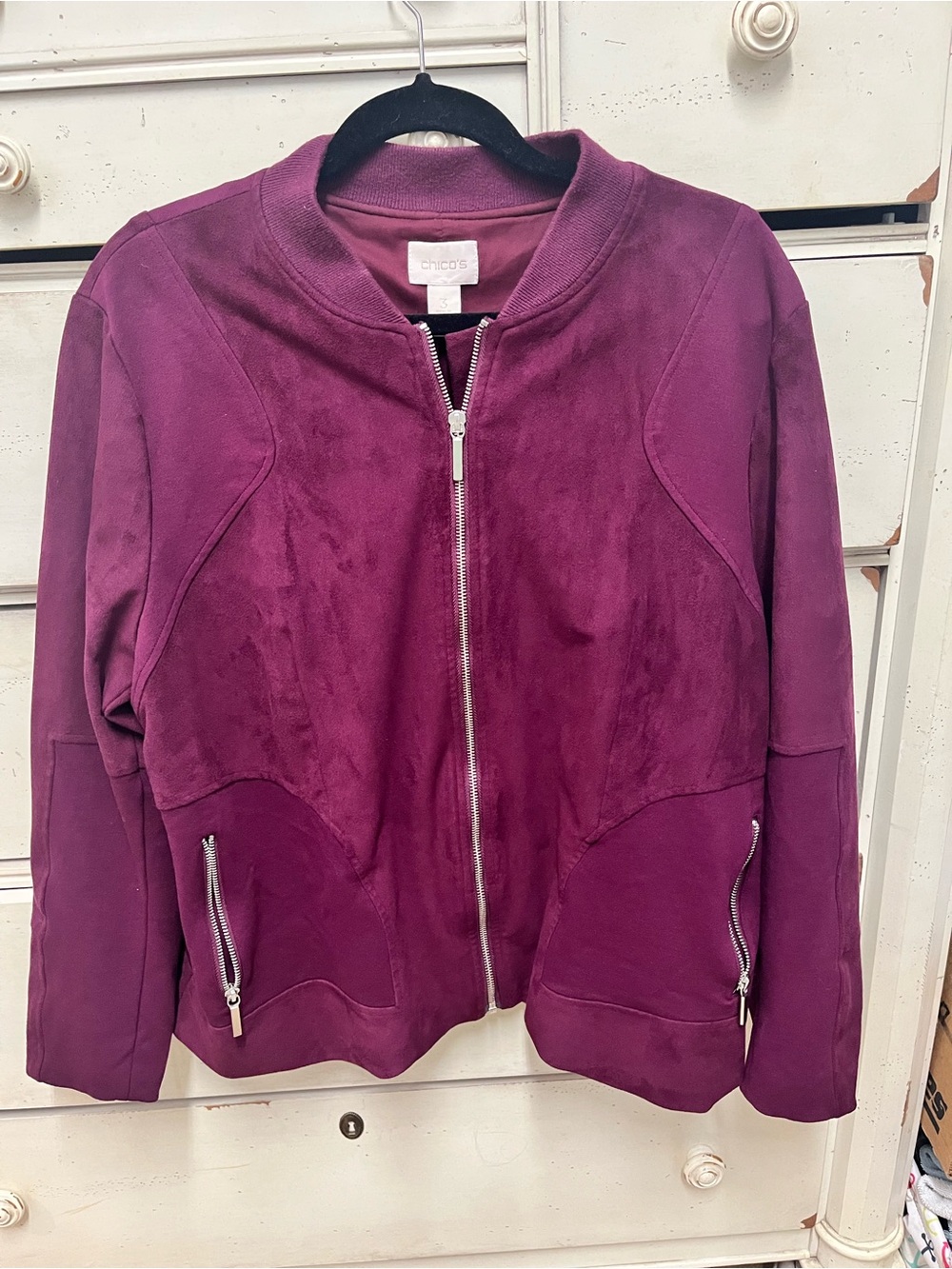 Chico's Wine Suede-Panel Bomber Jacket